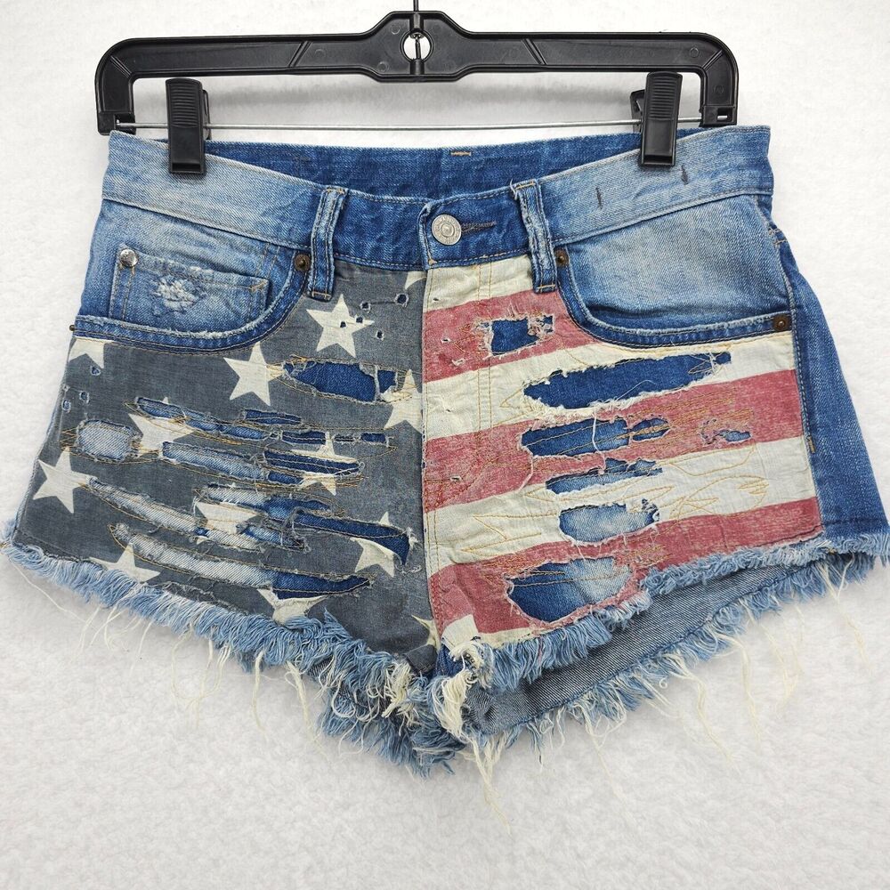 Denim & Supply RL Vintage Cut Off Shorts Womens 26 Blue Denim Distressed Frayed